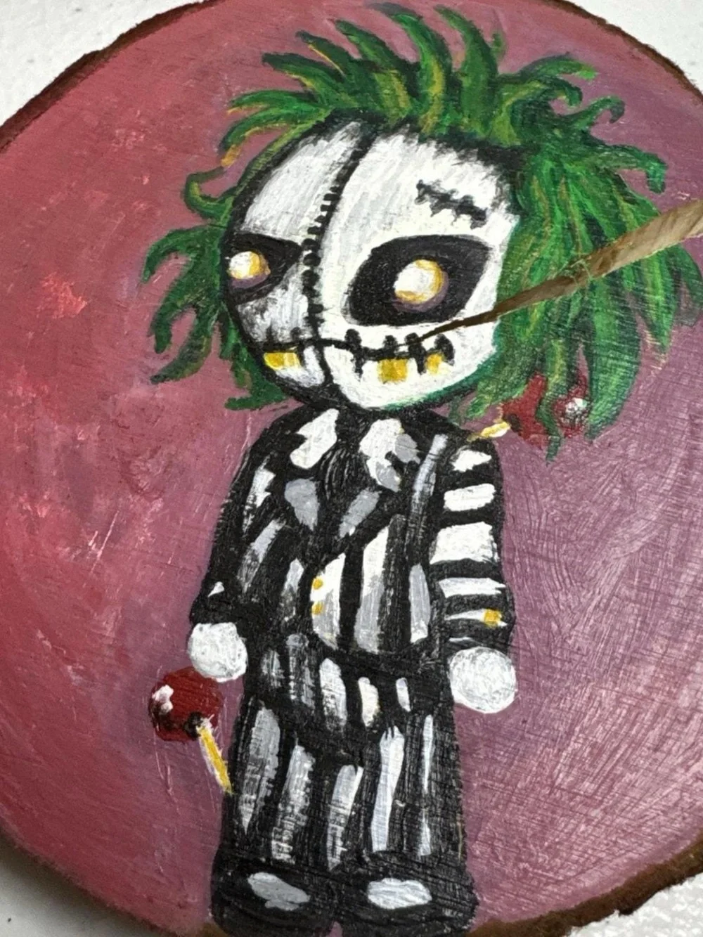 Hand-Painted Horror Wood Coaster Set - Green, Red, Black, Purple